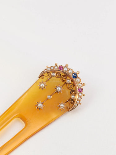 Accessoire Peigne ancien en or, perles fines, saphirs et rubis 58 Facettes 659