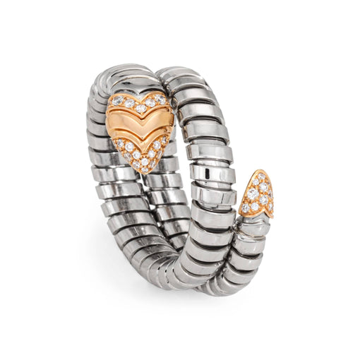 Bague Bague Bulgari Serpenti Tubogas en or 18 carats et acier flexible, taille 9, bijou d'occasion représentant un serpent 58 Facettes G14146