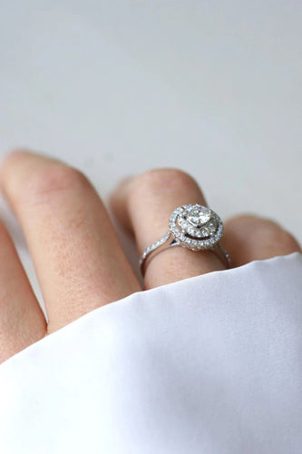 Bague 50.5 Bague Cible Double Entourage or blanc diamants 58 Facettes