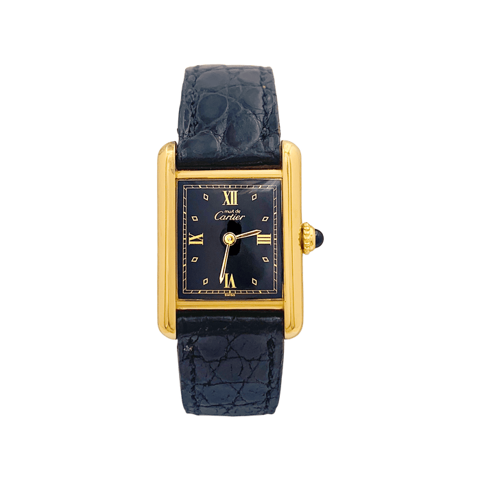 Montre Montre Cartier "Tank Must" argent plaqué or, cuir. 58 Facettes 34245