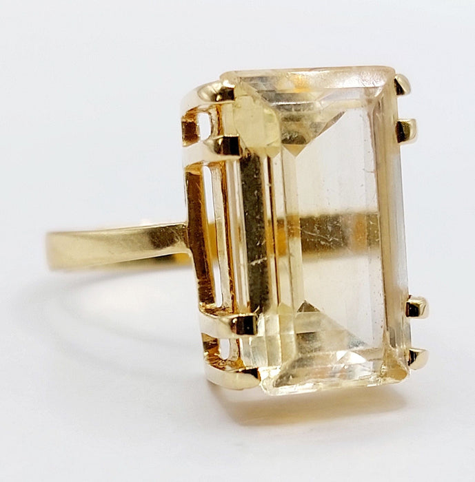 Bague cocktail or rose 18k ornée d'une citrine de 6.65 carats art deco