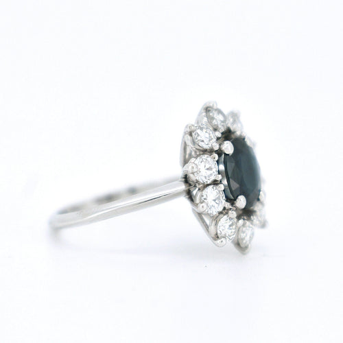 Bague Marguerite Vintage en Or 18 Carats, Saphir Naturel et Diamants