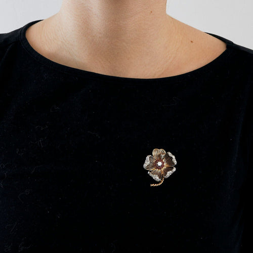 Broche Clip de revers anémone or jaune et diamants 58 Facettes AB39