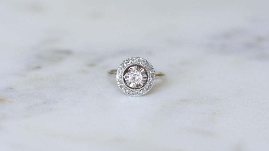 Bague 49 Bague Cible Art Déco Diamants sur Platine et Or blanc 58 Facettes