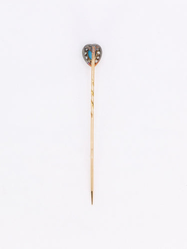 Broche Epingle ancienne or jaune turquoise diamants 58 Facettes 1115.3