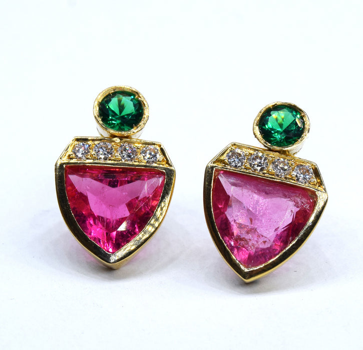 Boucles d'oreilles diamant spinelle tourmaline or jaune