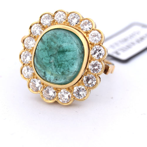 BAGUE DÉCO' EN OR JAUNE 18 KT - ÉMERAUDE NATURELLE ET DIAMANTS