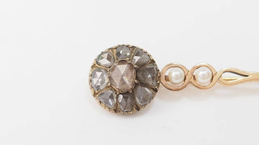 Broche Broche barrette ancienne en or jaune, diamants et perle de culture 58 Facettes 32320