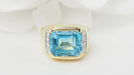 Bague 52 Bague en or jaune, Topaze bleue et diamants 58 Facettes 32748