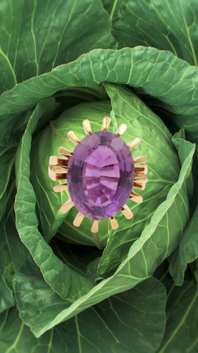 Bague 56.5 Bague Cocktail or jaune améthyste 14 Carats 58 Facettes B341