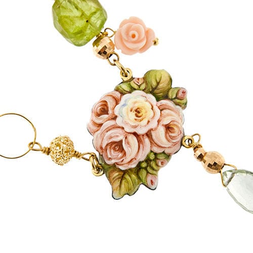 Collier avec fleur en émail et pierres précieuses