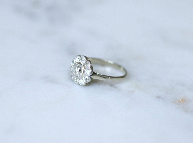 Bague Marguerite Art Déco Diamant 1,60 Cts sur Or et Platine