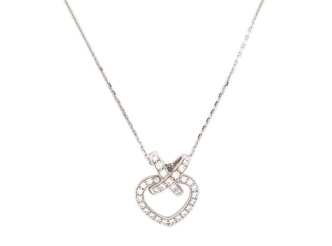 collier CHAUMET pendentif coeur lien 40cm or blanc 18k diamants 0.5ct