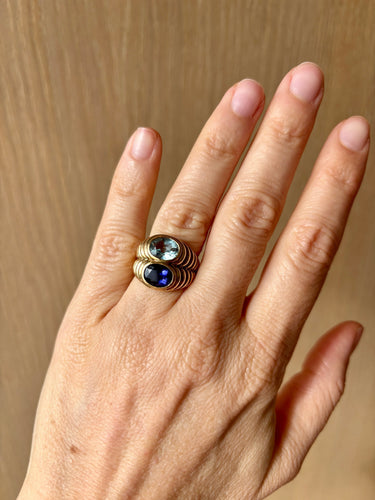 Bague Bague Bulgari Double Baccellato en or, topaze bleue et iolite 58 Facettes