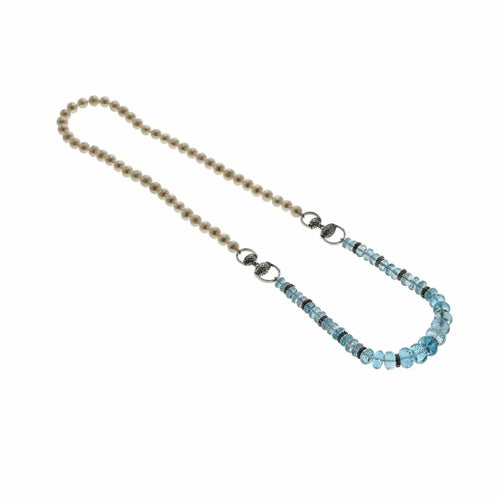 Collier Sautoir en perles et topazes bleues naturelles 58 Facettes CO50851