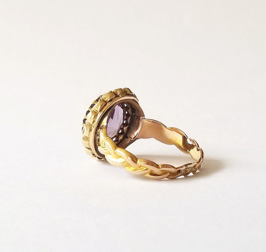 Bague 56 Bague ancienne or jaune 18k - Améthyste et Perles 58 Facettes