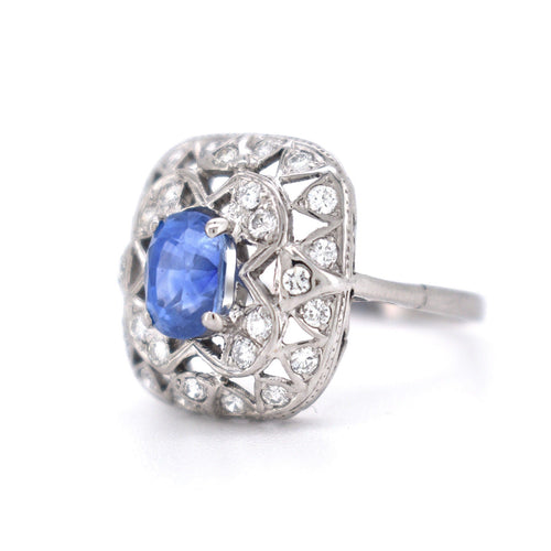 Bague 56 Bague Vintage Saphir et Diamants, Style Art Déco 58 Facettes