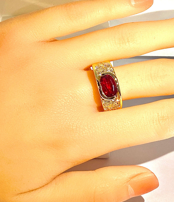 Bague 58 Bague or jaune rubis 2,25 carats et 10 diamants 58 Facettes AB412