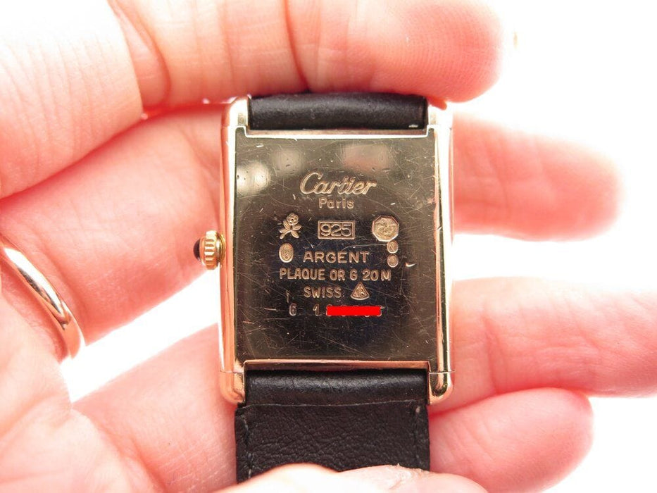 vintage montre must de CARTIER tank 30 mm mecanique vermeil dore en