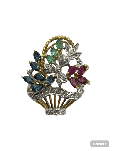 Pendentif Broche ou pendentif vintage or jaune et pierres précieuses 58 Facettes 00007201