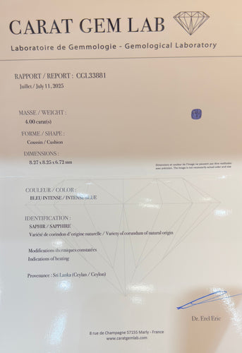 Bague 56 Solitaire en or blanc 18k , saphir de Ceylan et diamants 58 Facettes