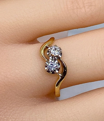 Bague toi et moi or jaune et blanc diamants