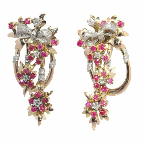 Boucles d'oreilles Boucles d'oreilles pendantes rétro vintage des années 1950 avec diamants et rubis 58 Facettes 23026-0041