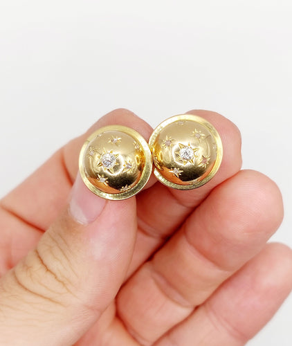 Boucles d'oreilles Puces d'oreilles art deco or 18k demi sphère ornée de diamant tailles anciennes en sertis étoilés (circa 1950) 58 Facettes A03419