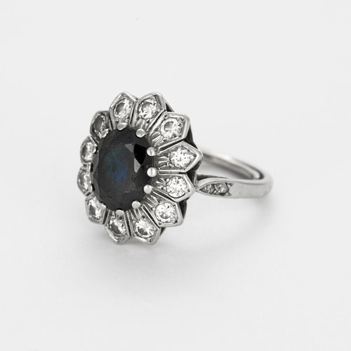Bague marguerite, saphir et diamants