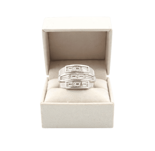 Anello a fascia en or blanc 18kt et diamants baguette