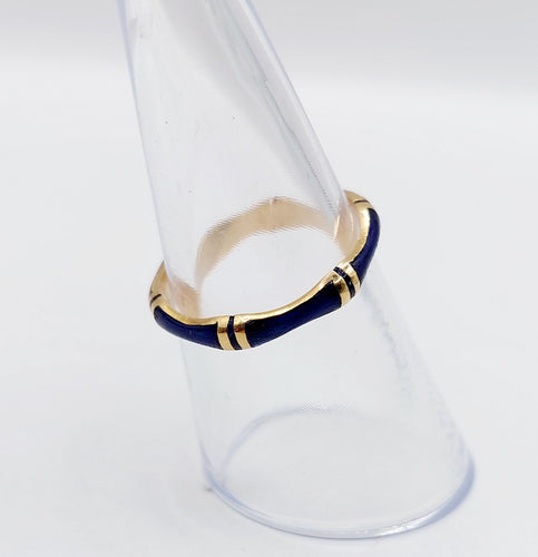 Bague jonc Alliance vintage or jaune et émail bleu