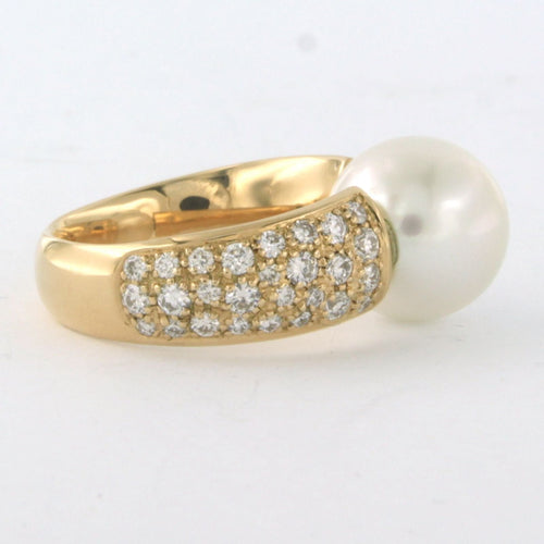 Bague 55 Bague en or jaune avec perle et diamants taille brillant 58 Facettes