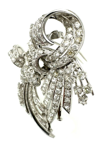 Broche Broche vintage double clips or, platine et diamants 7.5ct 58 Facettes