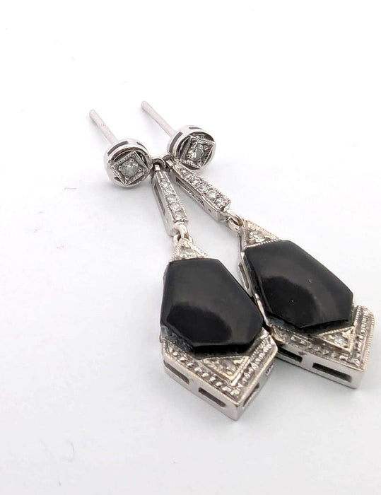 Boucles d'oreilles en or blanc avec diamants et onyx