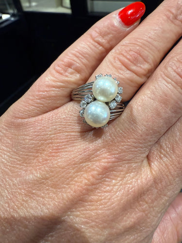 Bague 57 Bague Toi et Moi - Or blanc - Perles de culture et Diamants 58 Facettes 1.0001830/3