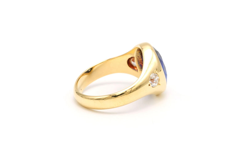 Bague 52 Bague années 50 or jaune, saphir de synthèse, diamants old cut 58 Facettes 21697