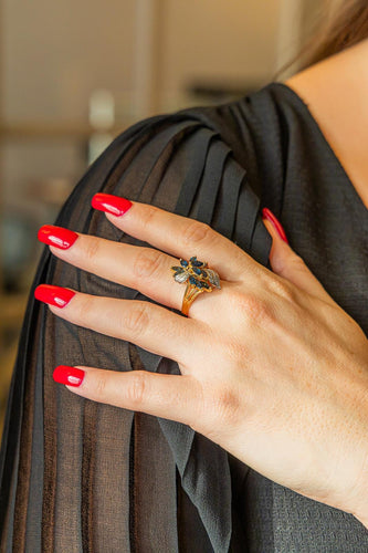 Bague Or jaune, Or blanc Saphir, Diamant