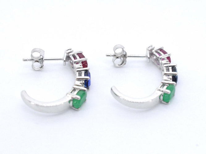Boucles d'oreilles Boucles d'oreilles en or blanc ornées de pierres précieuses multicolores et de diamants 58 Facettes 2274