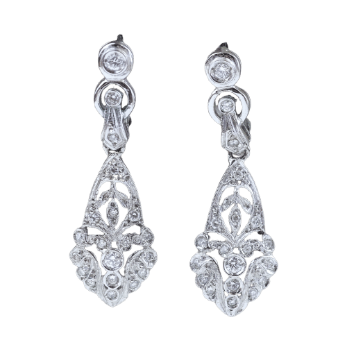 Boucles d'oreilles Boucles d'oreilles vintage ajourées en or blanc 18 carats serties de diamants 58 Facettes 135023B