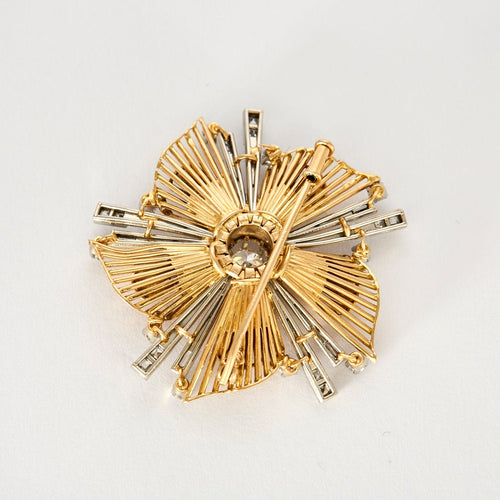 Broche Broche Rayonnante Or Deux Tons Diamants 58 Facettes