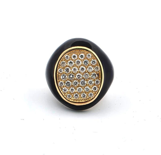 Bague Bague en or jaune et émail avec diamants 58 Facettes