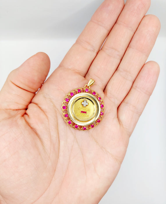 XXL Pendentif médaille d'amour Augis 33 mm or jaune diamant rubis hier demain