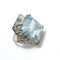 Bague de style Art déco en platine avec aigue-marine centrale et diamants
