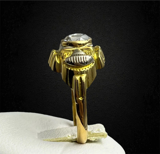 Bague 52 Bague Art Déco en or jaune et blanc, avec diamant couronne rose 58 Facettes