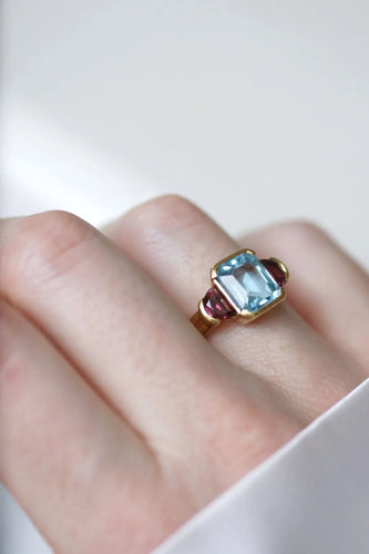 Bague 51.5 Bague Topaze et Grenats Or Jaune 58 Facettes