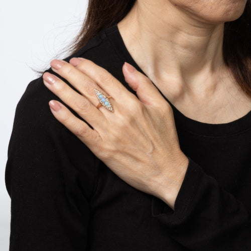 Bague 56 Bague Navette en or jaune et diamants, style victorien antique 58 Facettes G14038