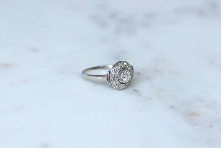 Bague 54 Bague Cible Art Déco Diamants 0,75 Ct sur Or blanc et Platine 58 Facettes