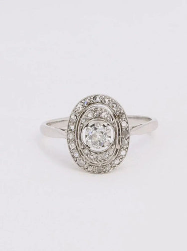Bague 52 Bague vintage ovale or diamants 0,2 ct 58 Facettes J166