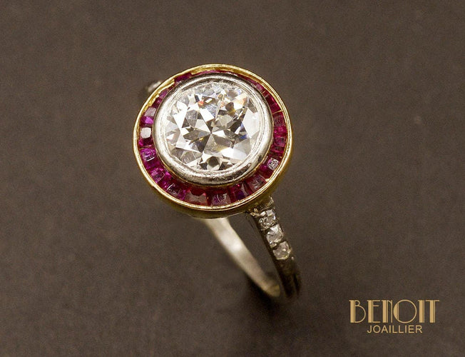 Bague 49.5 Bague Diamant Art Déco Entourage Calibré 58 Facettes A10098