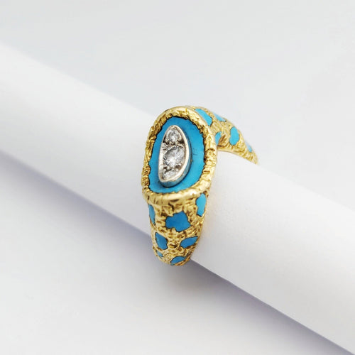 Bague 52 Bague en or jaune, diamants et turquoise 58 Facettes 32397